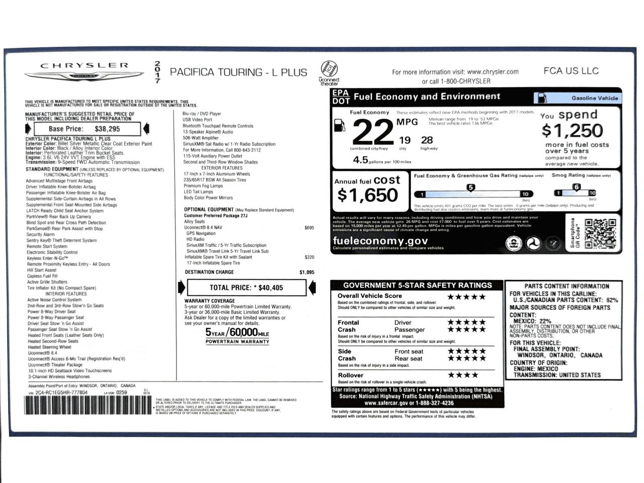 Chrysler Pacifica Touring-L Plus FWD 2017