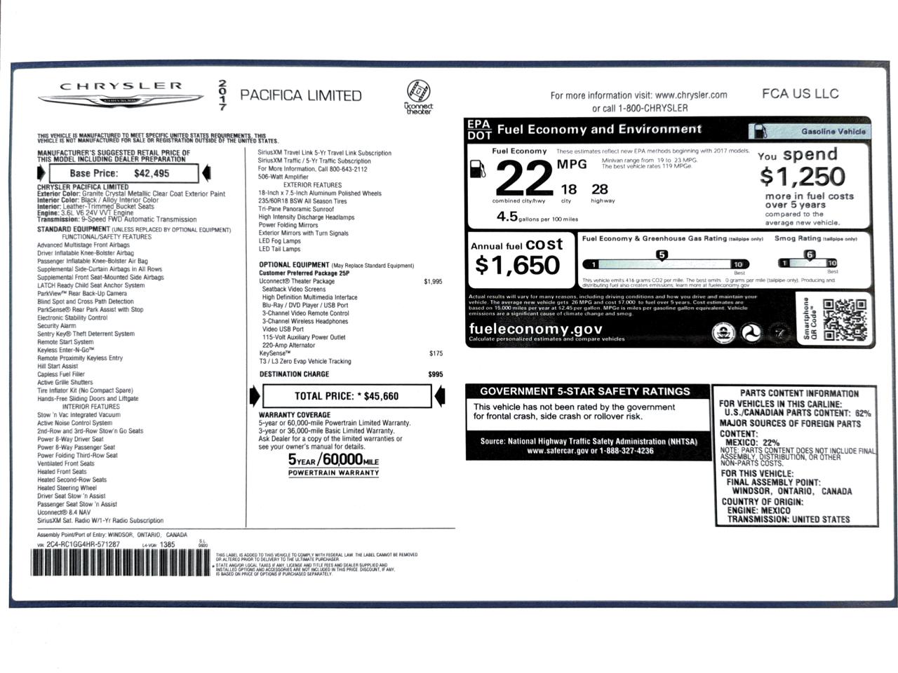Chrysler Pacifica Limited FWD 2017