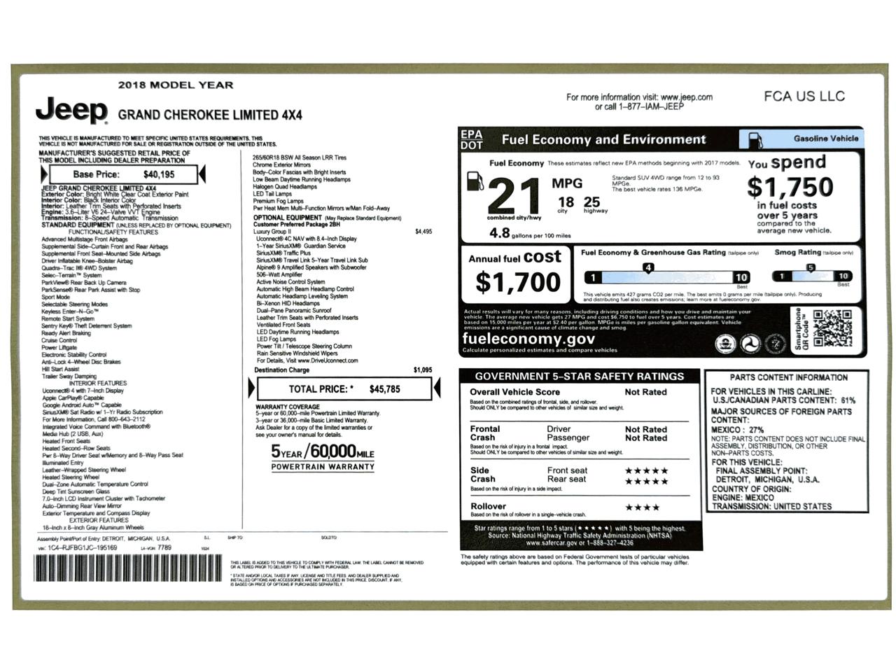 Jeep Grand Cherokee Limited 4x4 2018