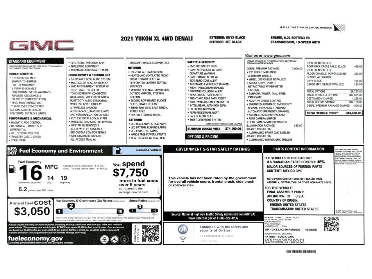 GMC Yukon XL 4WD 4dr Denali 2021