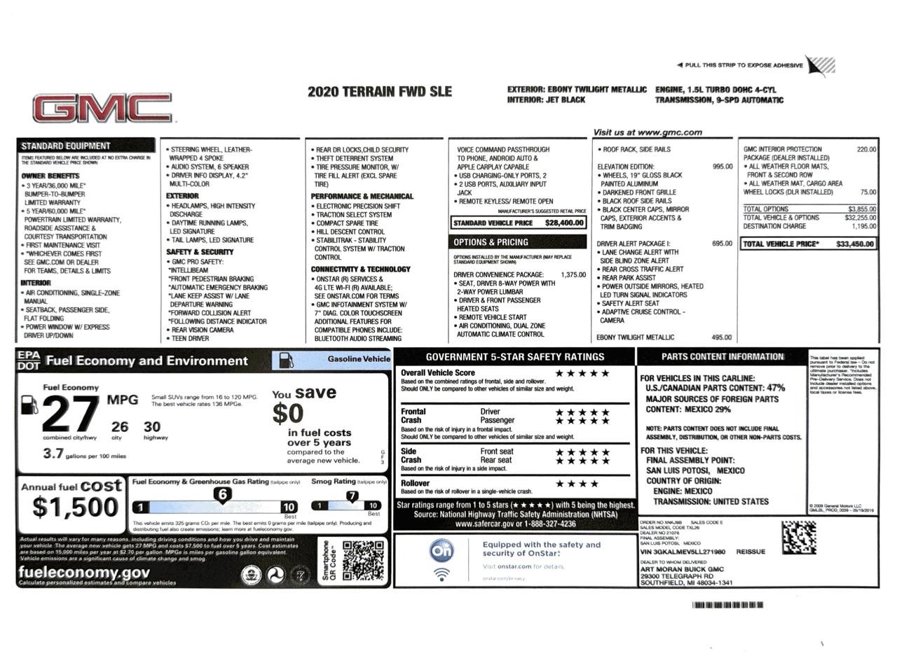 GMC Terrain FWD 4dr SLE 2020