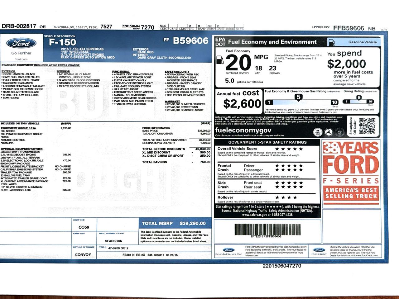 Ford F-150 4WD SuperCab 145" XL 2015