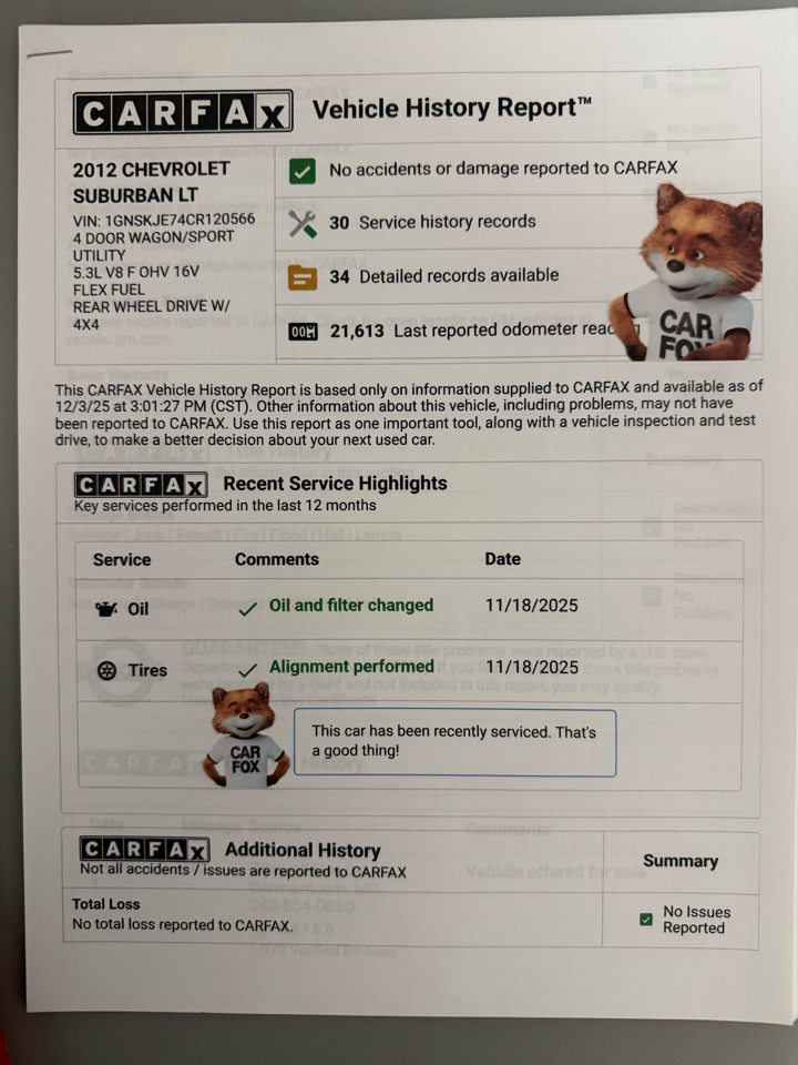 Chevrolet Suburban LT 1500 4WD 2012