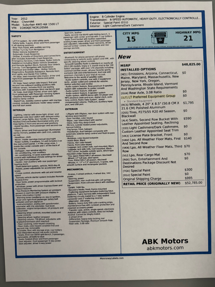 Chevrolet Suburban LT 1500 4WD 2012