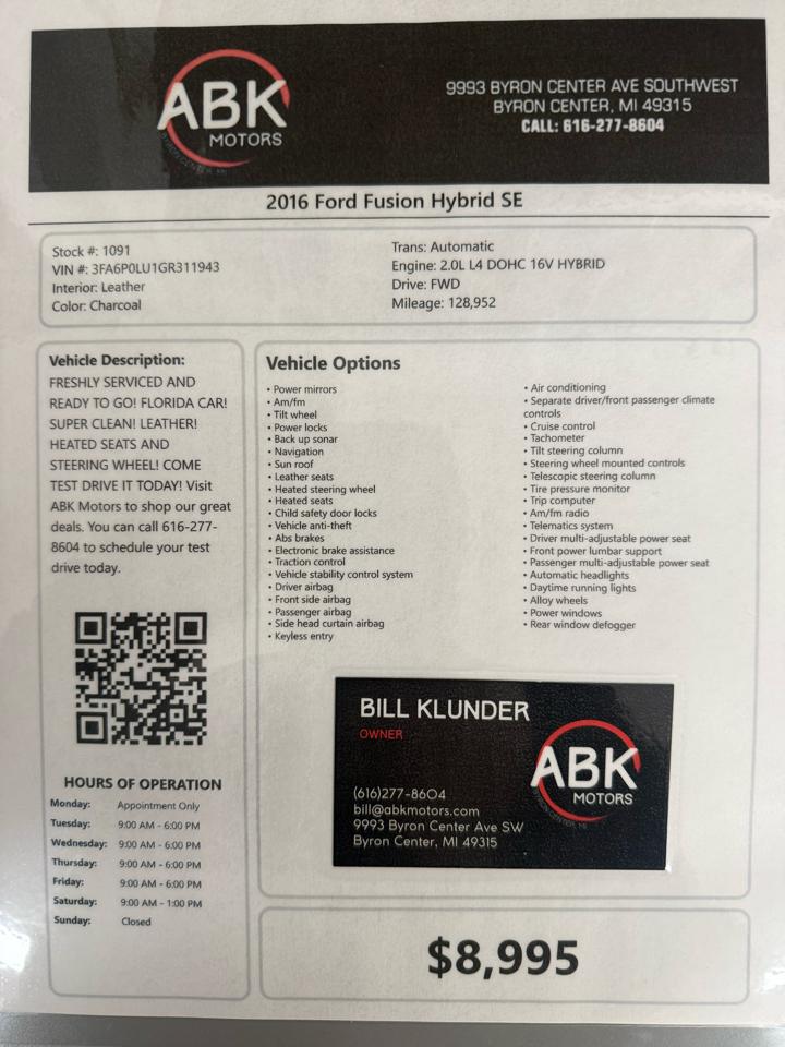 Ford Fusion Hybrid SE 2016