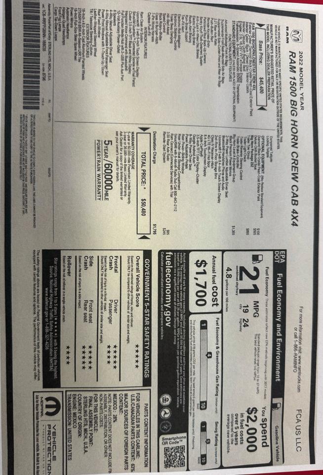 RAM 1500 Big Horn Crew Cab SWB 4WD 2022