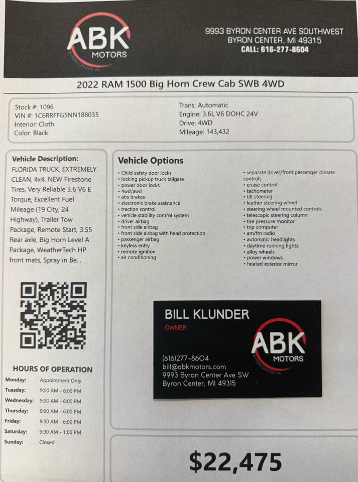 RAM 1500 Big Horn Crew Cab SWB 4WD 2022