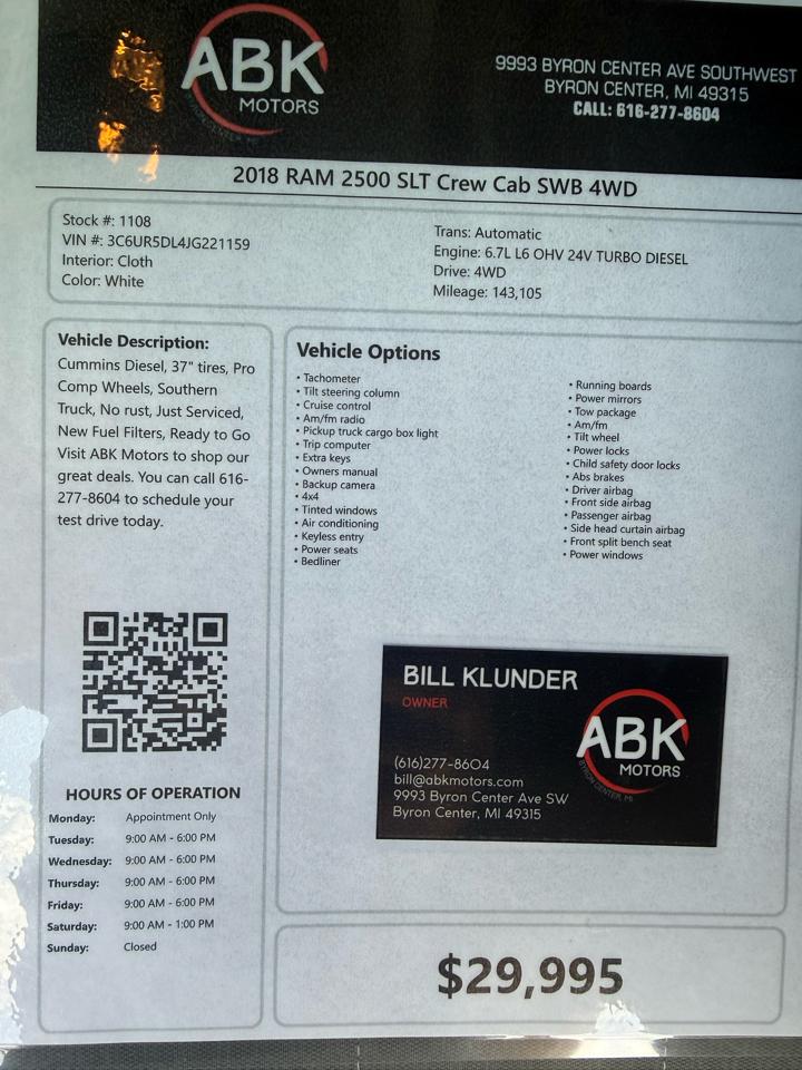 RAM 2500 SLT Crew Cab SWB 4WD 2018