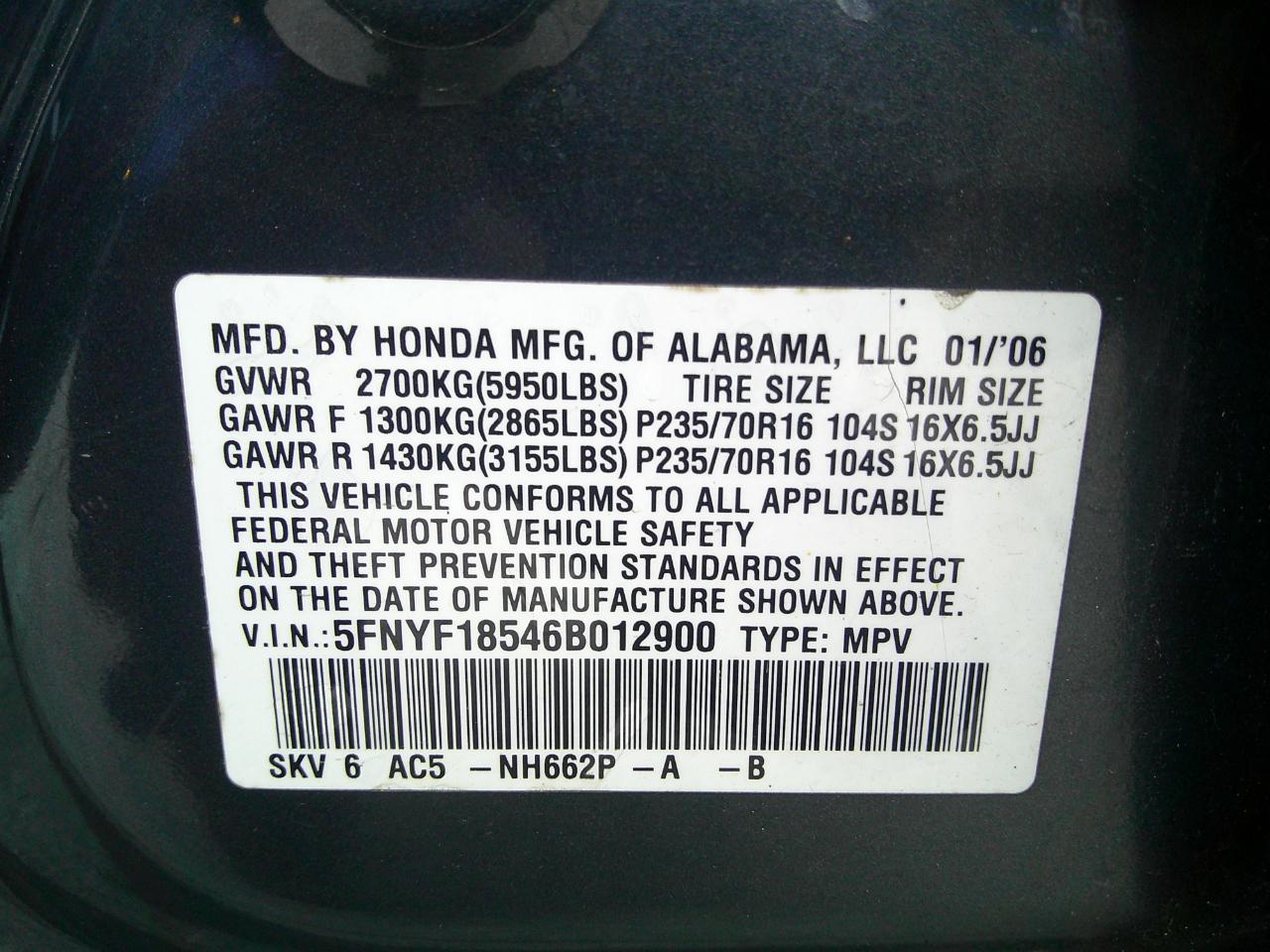Honda Pilot EX 4WD w/ Leather 2006