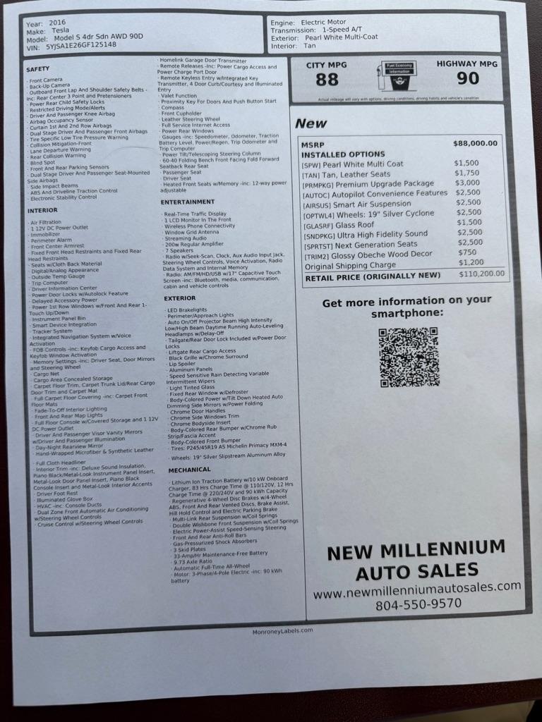 Tesla Model S 4dr Sdn AWD 90D 2016