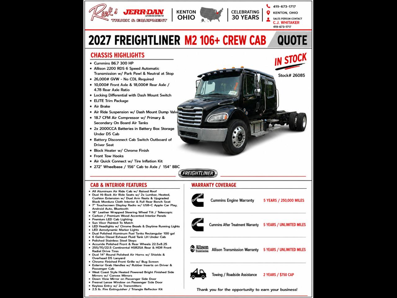 2027 Freightliner M2 106 Plus Ext Cab Jerrdan 22' Flatbed Carrier Tow Truck