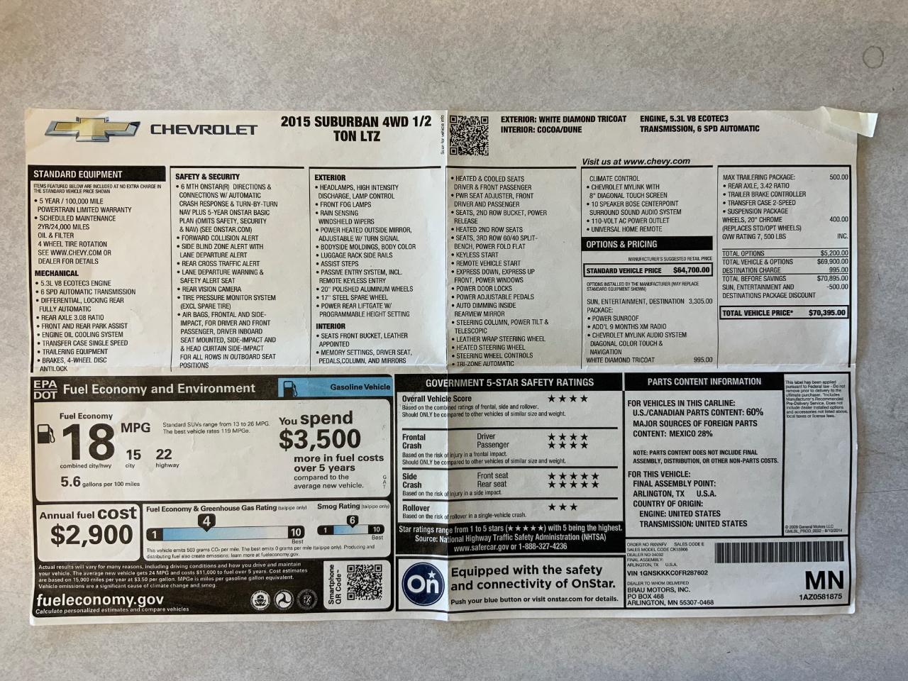 Chevrolet Suburban LTZ 1500 4WD 2015