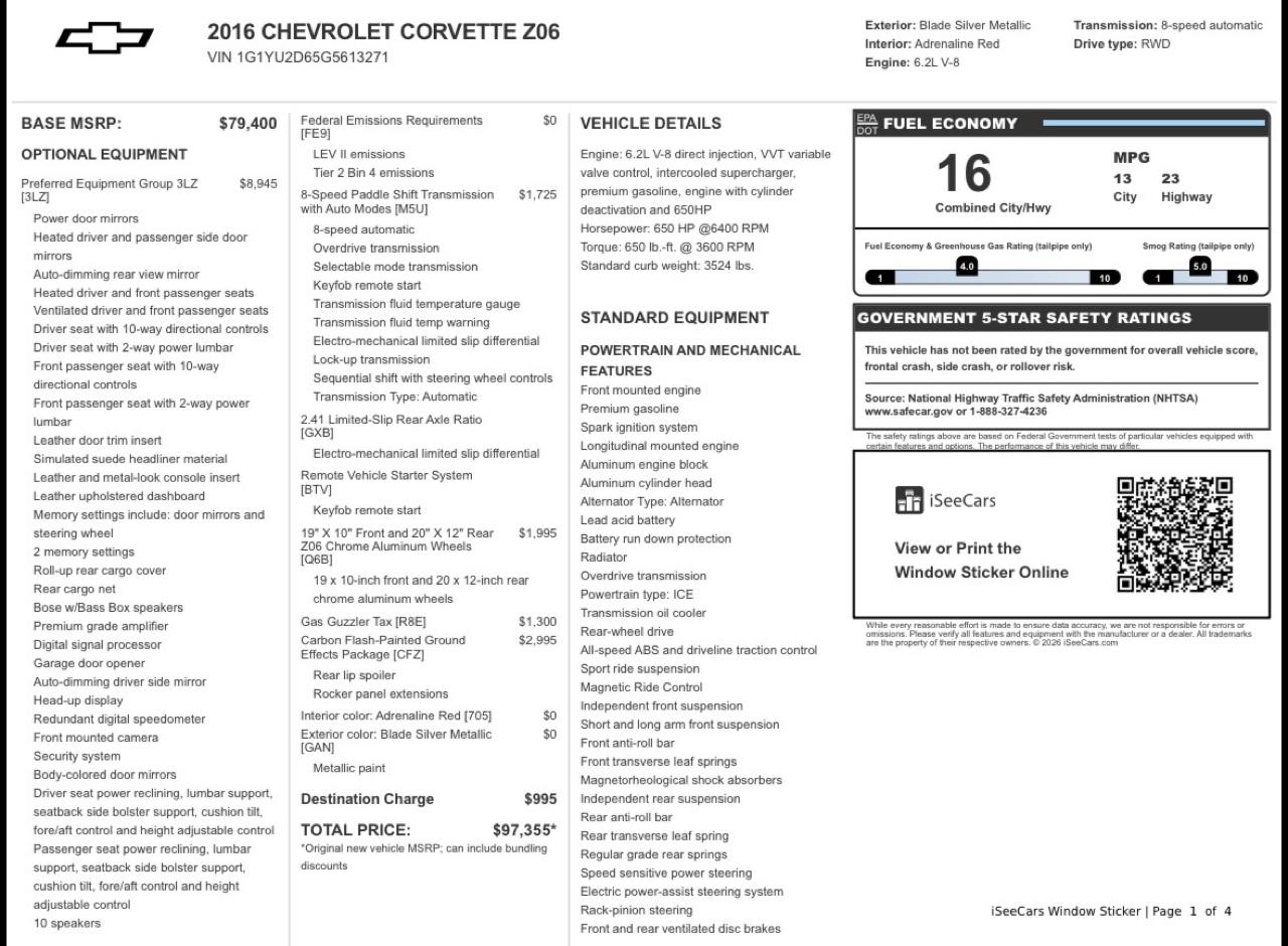 Chevrolet Corvette 3LZ Z06 Coupe 2016