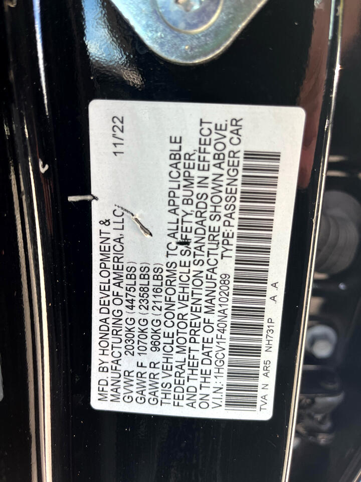Honda Accord Sedan Sport SE 1.5T CVT 2022