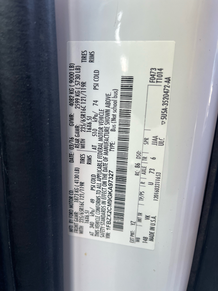 Ford Transit Wagon T-350 148" Med Roof XL Sliding RH Dr 2016