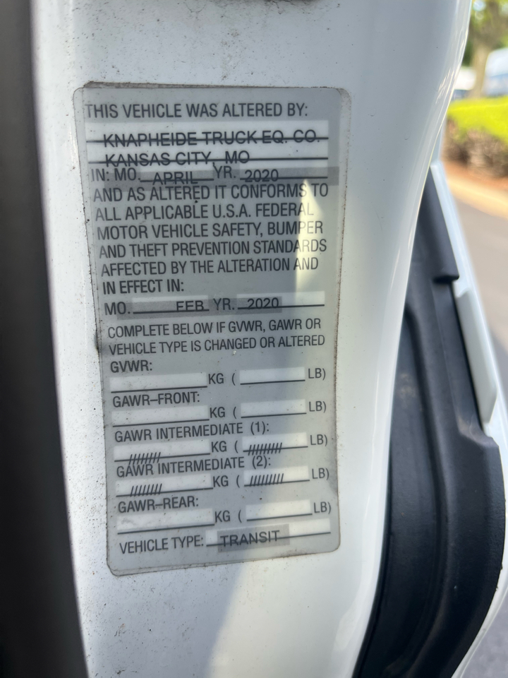 Ford Transit Cargo Van T-350 148" Hi Rf 9500 GVWR RWD 2020