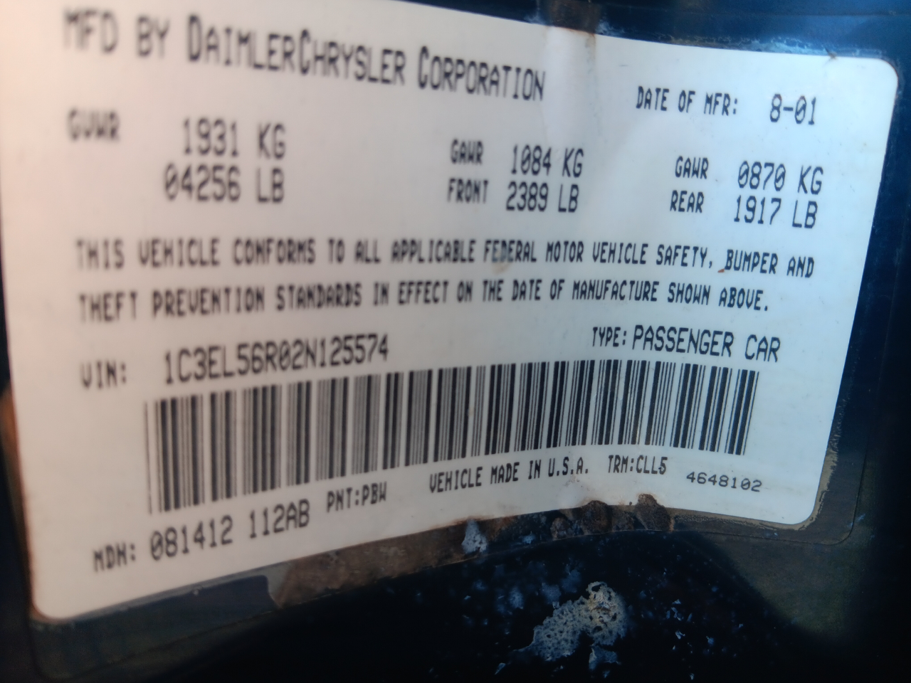 Chrysler Sebring LXi 2002