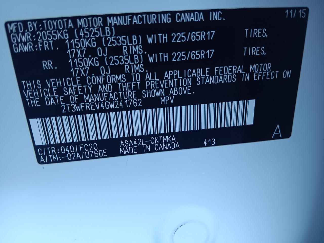 Toyota RAV4 XLE 2016