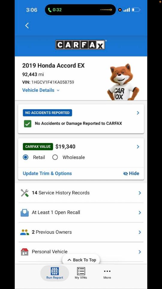 Honda Accord EX CVT 2019