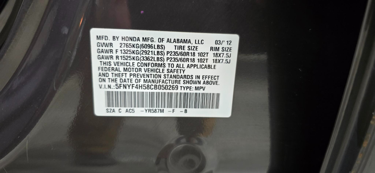 Honda Pilot EX-L 4WD 5-Spd AT 2012