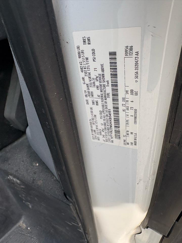 Ford Transit T-250 148" Low Rf 9000 GVWR Swing-Out RH Dr 2019