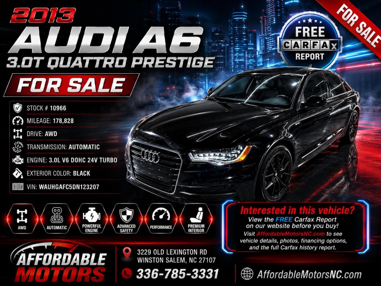 Black 2013 Audi A6 Sedan All-Wheel Drive Automatic