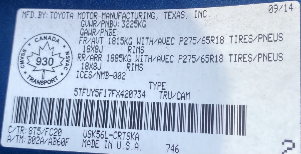 Toyota Tundra SR5 5.7L V8 Double Cab 4WD 2015