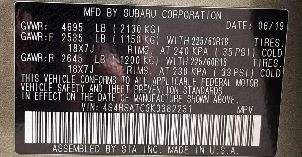 Subaru Outback 2.5i Touring 2019