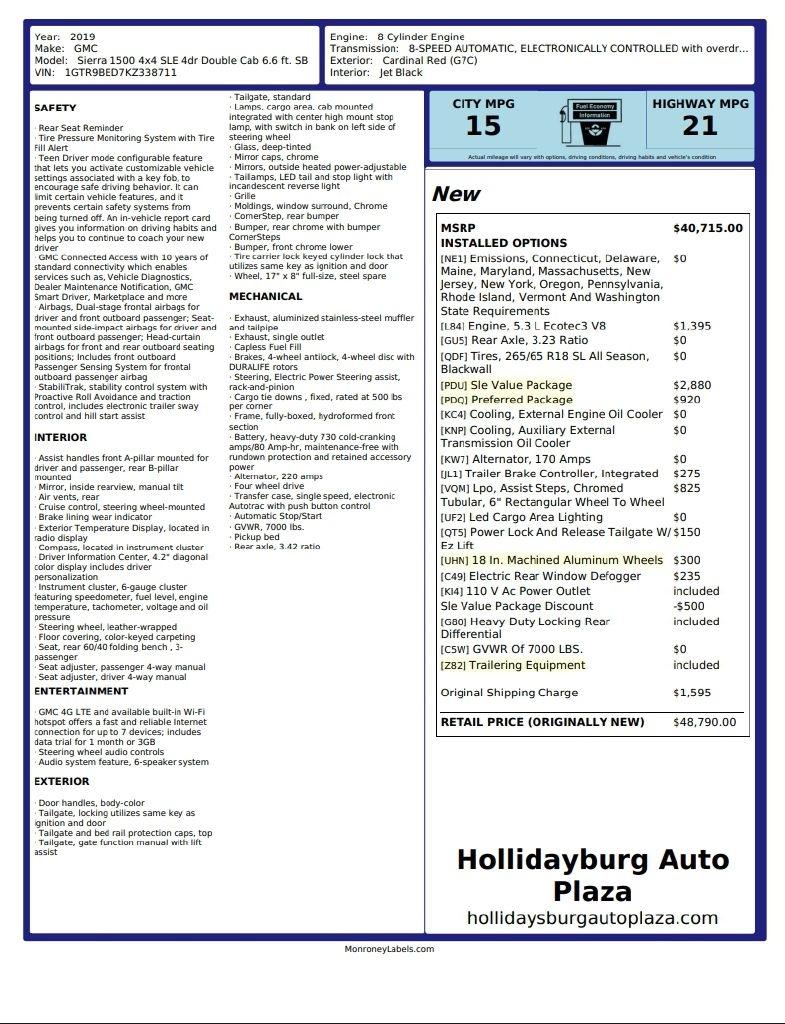 GMC Sierra 1500 4WD Double Cab 147" SLE 2019