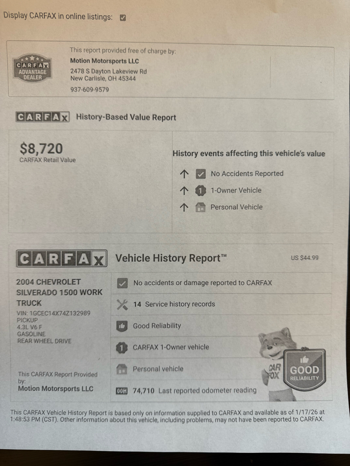 Chevrolet Silverado 1500 Work Truck Long Bed 2WD 2004