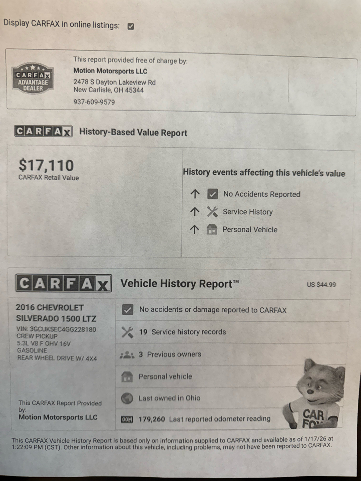 Chevrolet Silverado 1500 LTZ Crew Cab 4WD 2016