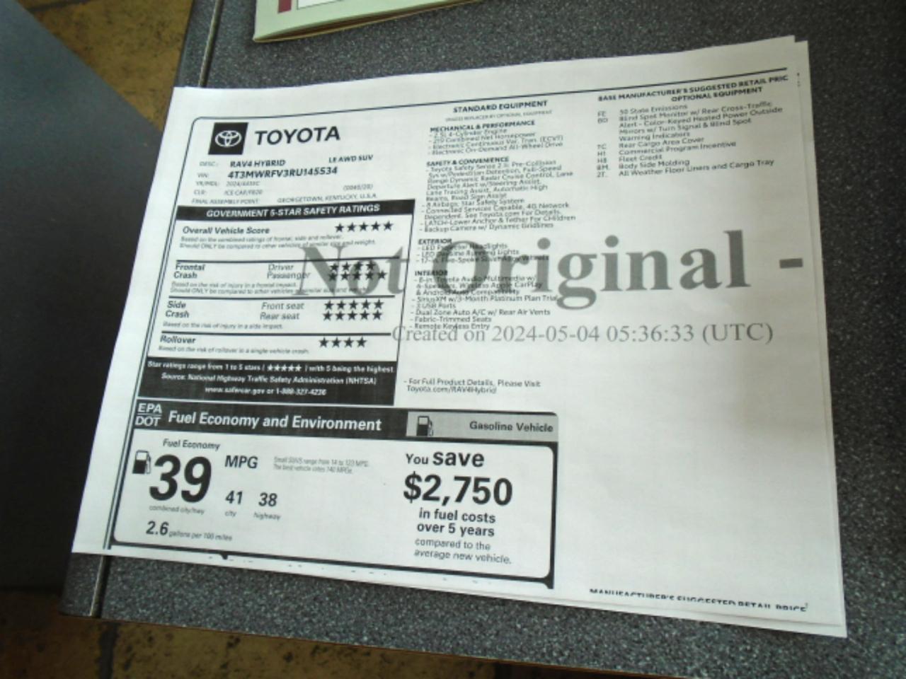 Toyota RAV4 Hybrid LE AWD (Natl) 2024