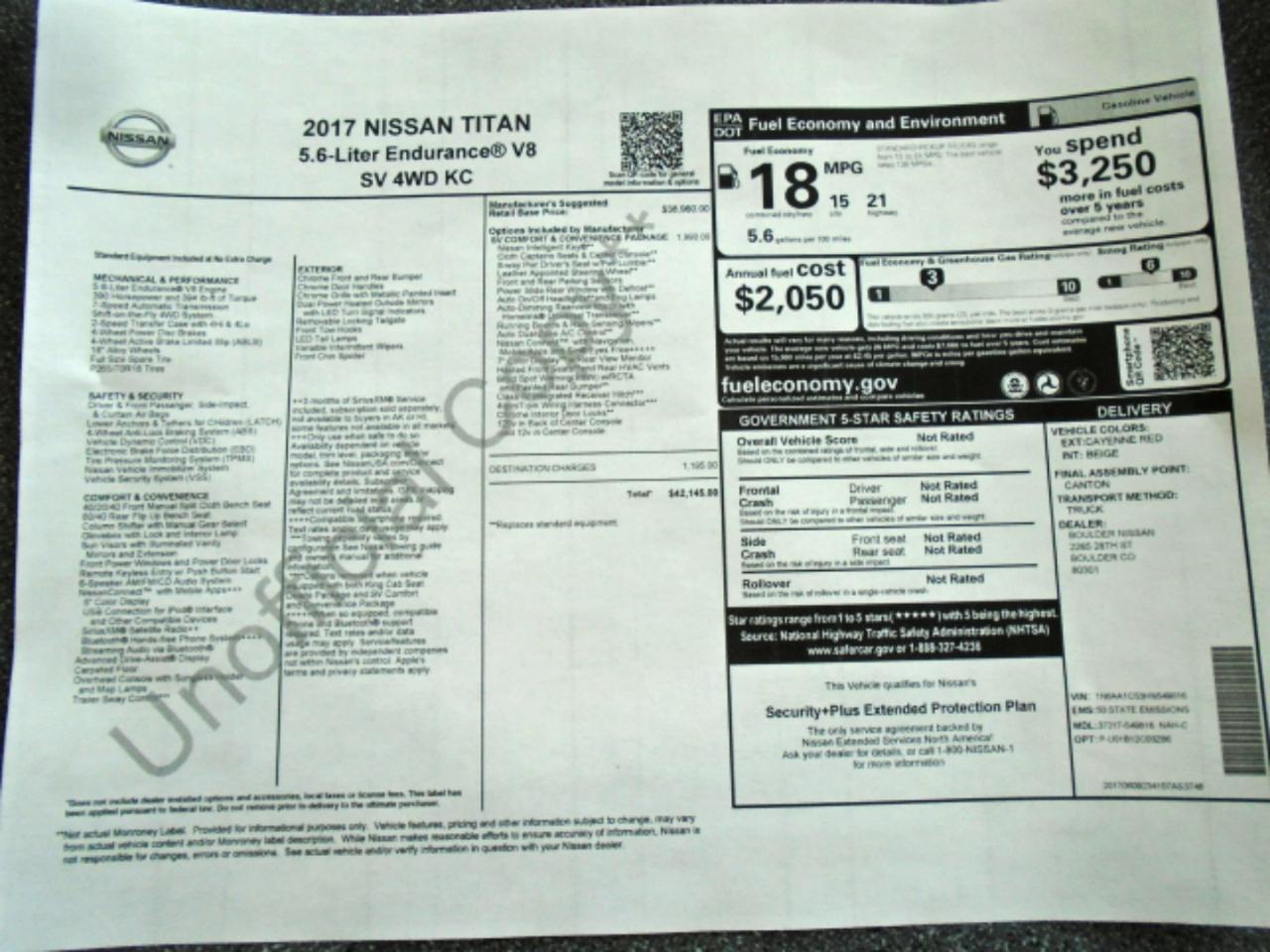 Nissan Titan 4x4 King Cab SV 2017