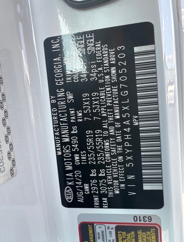 Kia Sorento EX V6 2WD 2020 Kia Sorento EX V6 2WD 2020