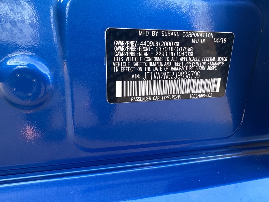 Subaru WRX STI Limited w/Wing 6M 2018 Subaru WRX STI Limited w/Wing 6M 2018