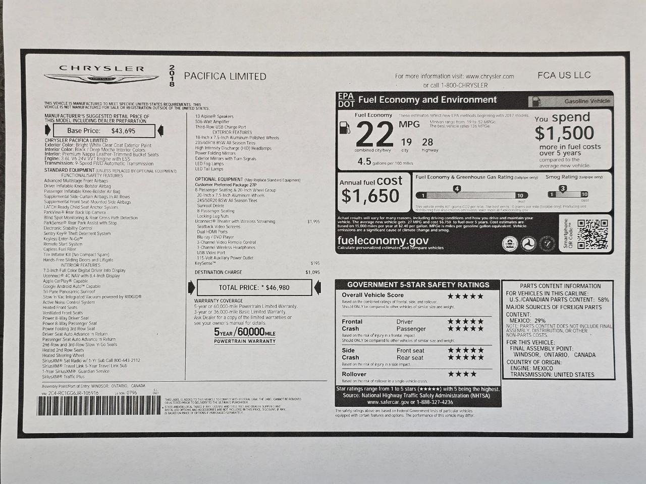 Chrysler Pacifica Limited 2018