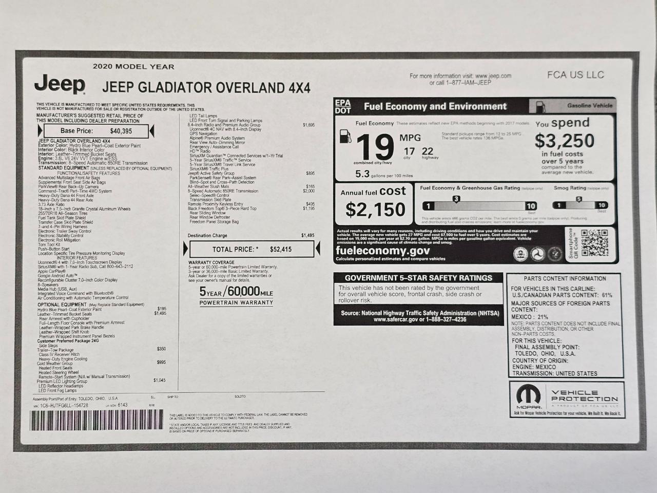 Jeep Gladiator Overland 2020