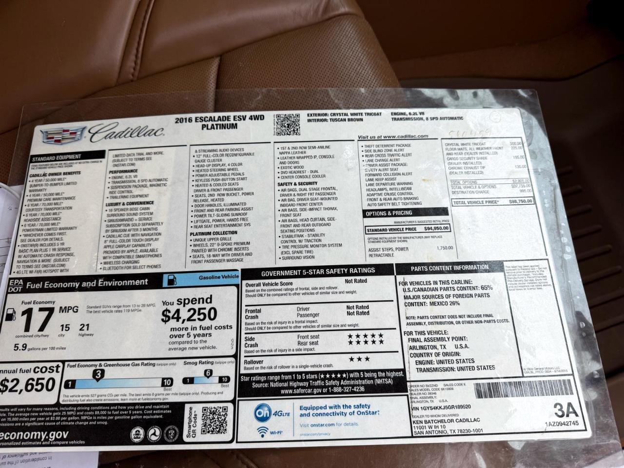 Cadillac Escalade ESV 4WD 4dr Platinum 2016