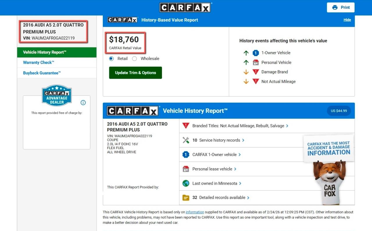 Audi A5 2dr Cpe Auto quattro 2.0T Premium Plus 2016