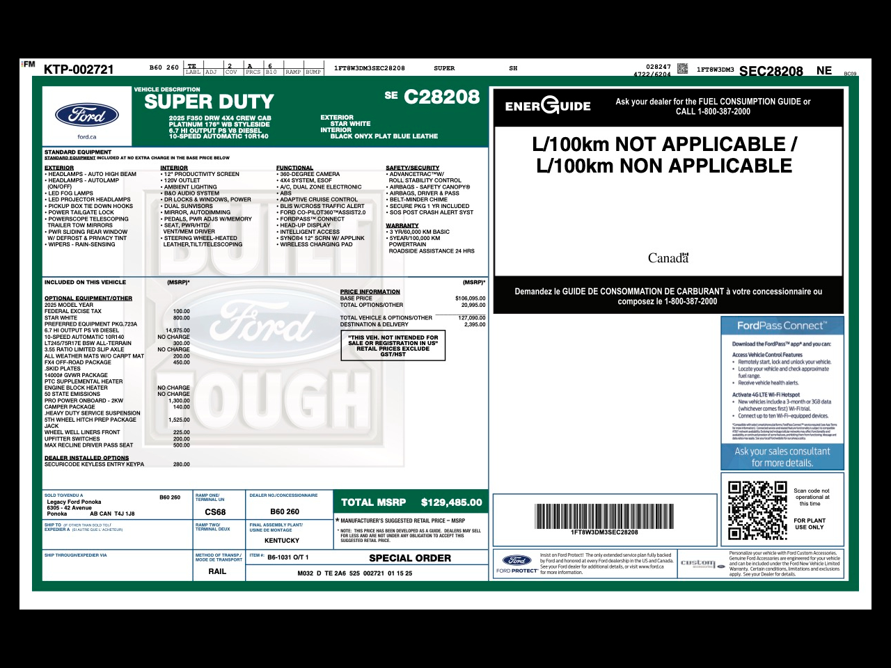 Ford F-350 SD Platinum Crew Cab Long Box 4WD DRW 2025