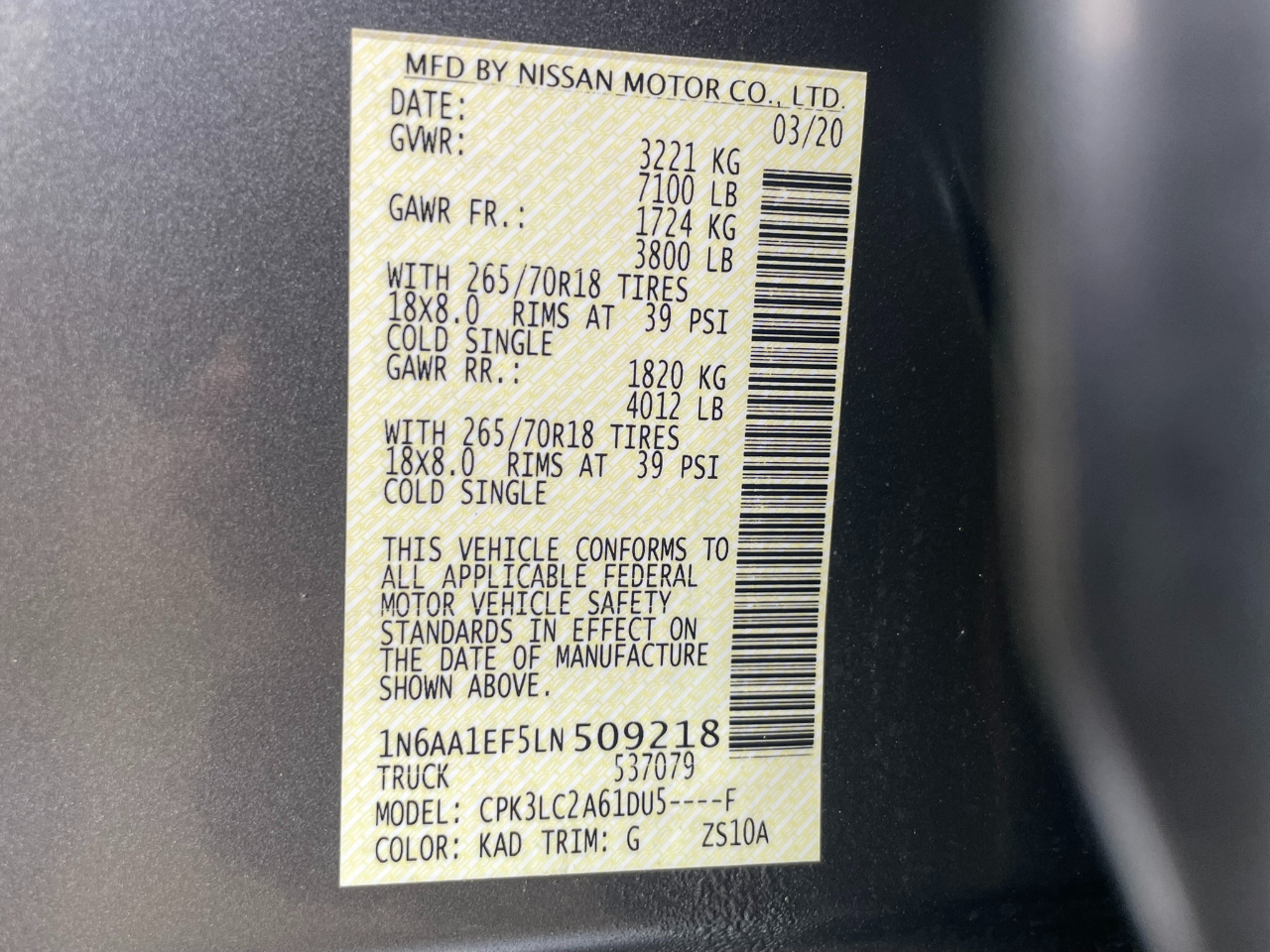 Nissan Titan Platinum Reserve Crew Cab 2WD 2020