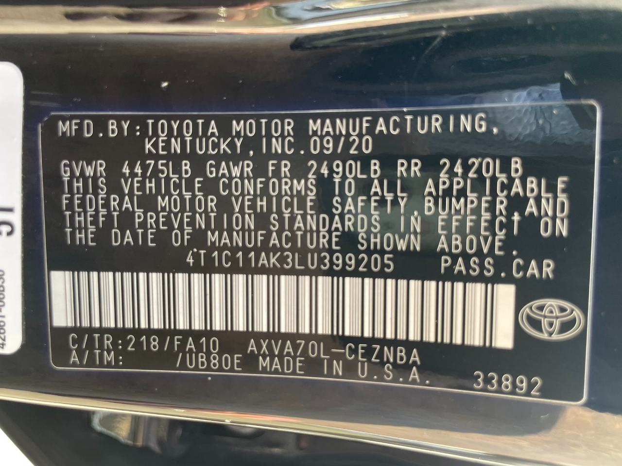 Toyota Camry LE 2020