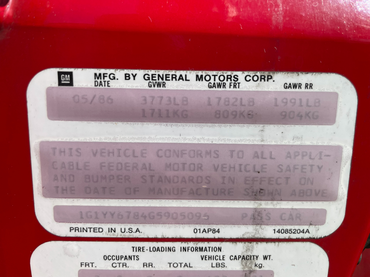 Chevrolet Corvette Convertible 1986