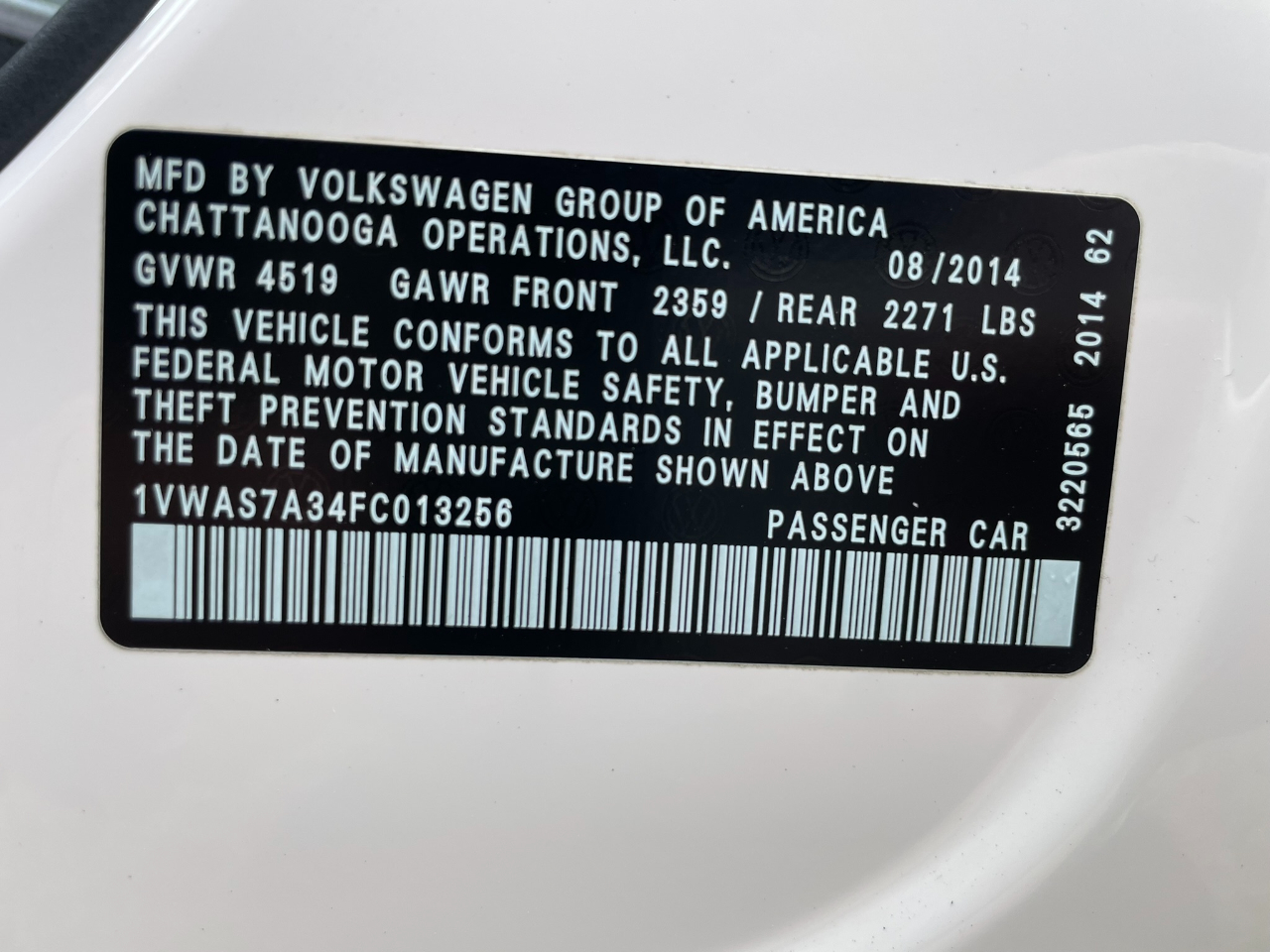 Volkswagen Passat Wolfsburg Edition 6A 2015