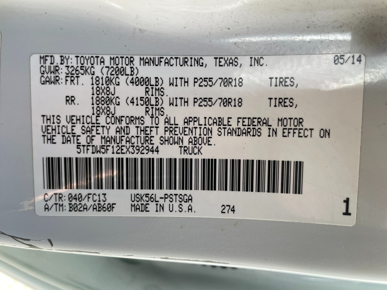 Toyota Tundra SR5 5.7L V8 FFV CrewMax 4WD 2014