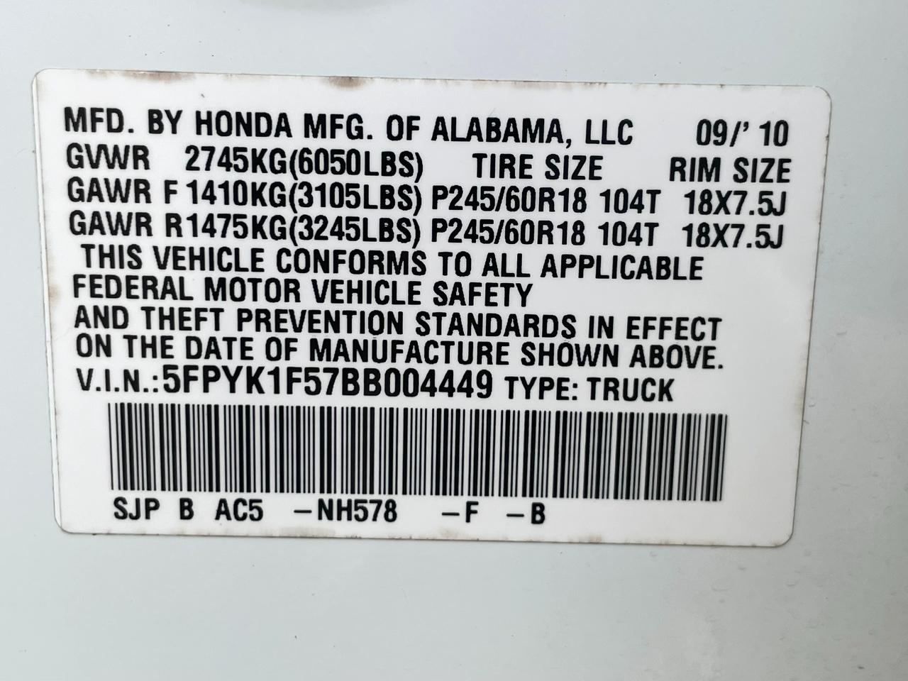 Honda Ridgeline RTL AT with MOONROOF 2011
