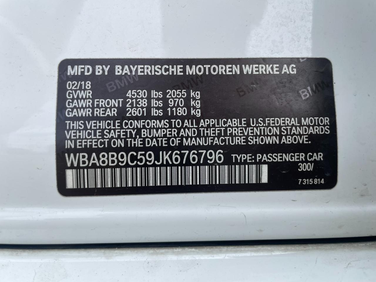 BMW 3-Series 330i SULEV Sedan 2018