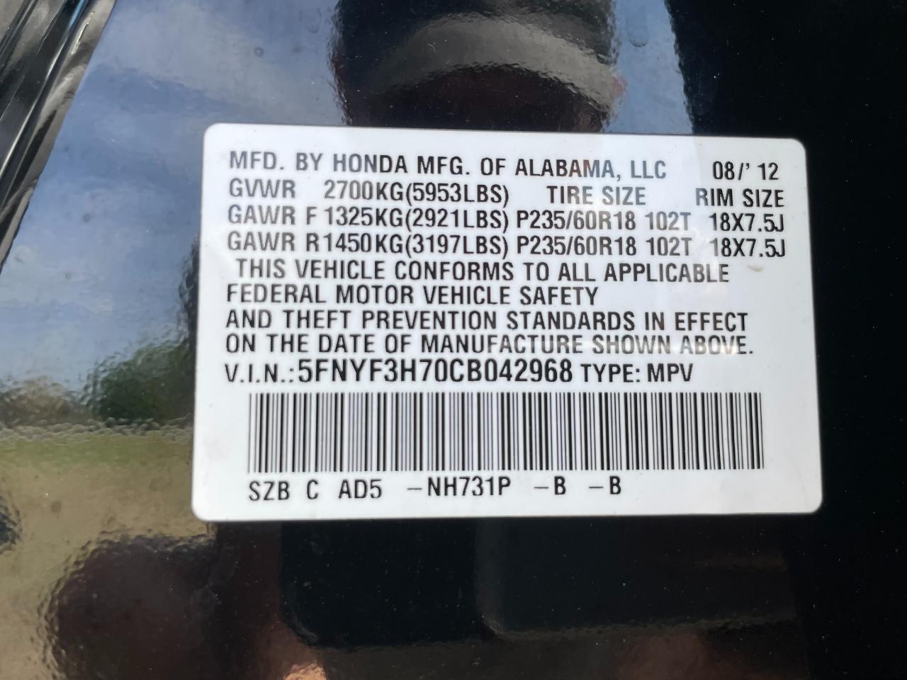 Honda Pilot EX-L 2WD 5-Spd AT with Navigation 2012