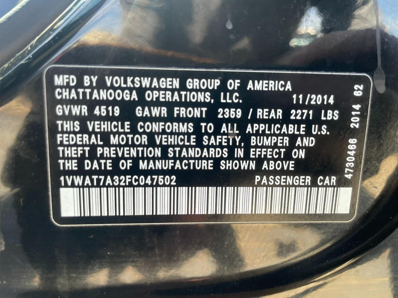 Volkswagen Passat Sport PZEV 5M 2015