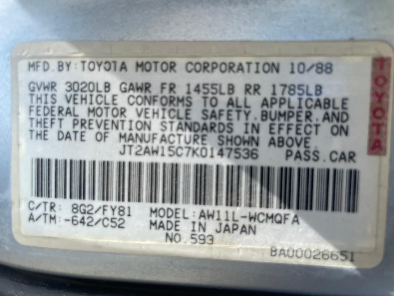 Toyota MR2 Coupe 1989